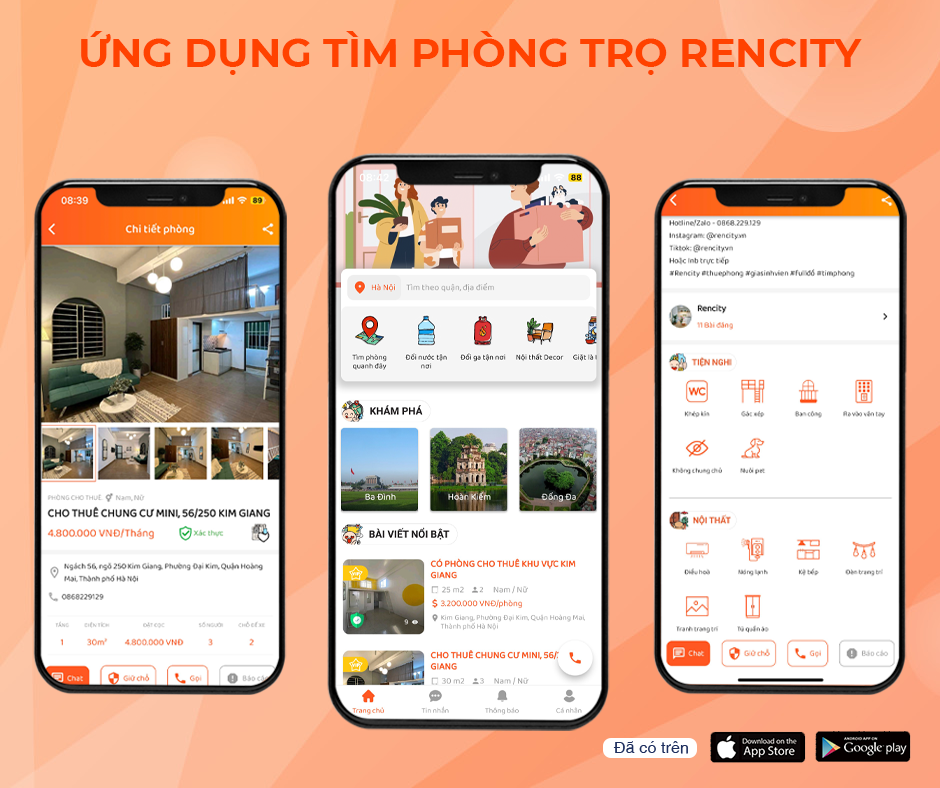 Giao diện ứng dụng tìm phòng trọ Rencity