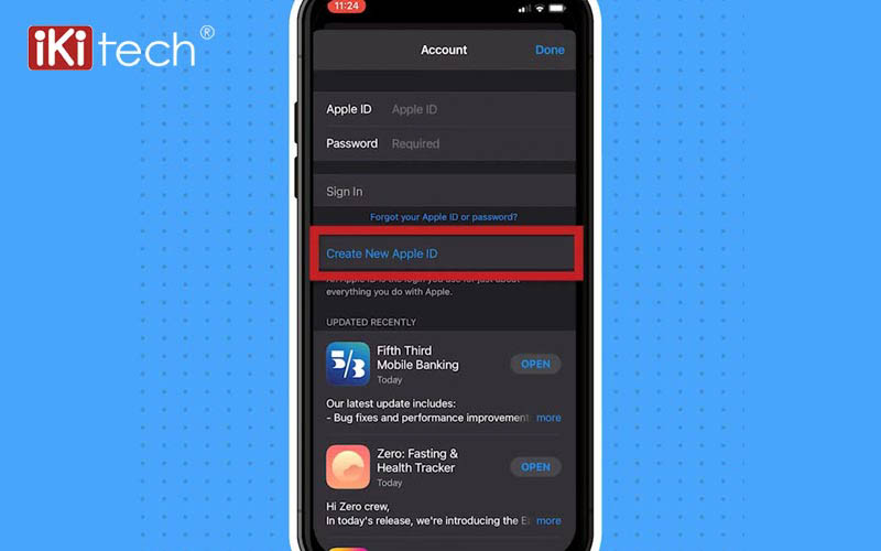 Nhấn vào Tạo ID Apple mới .
